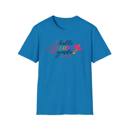 Hello Grade Teacher Shirts | Retro Back to School Graphic Tees | Preschool, Pre-K, Kindergarten, First, Second & Third Grade Teacher Shirt | Gildan 64000 Softstyle Tee