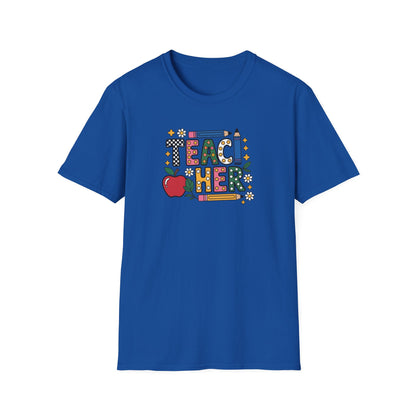 Teacher Graphic T-Shirt — Colorful Apple & Pencil Back-to-School Tee