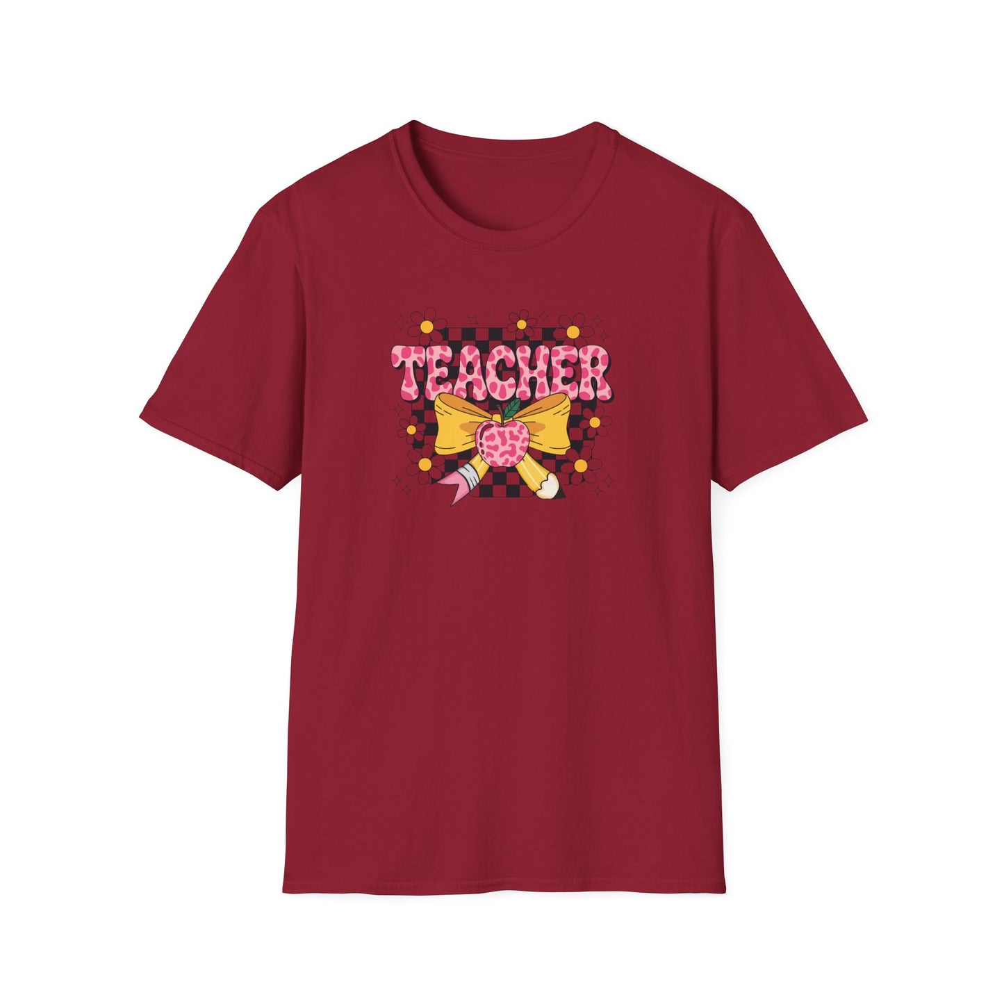 Cute Teacher Bow Shirt – Coquette Teacher T-Shirt – Trendy Pink Apple Graphic Tee – Back to School Teacher Gift