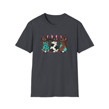 Western Easter Bunny T-Shirt – Cowgirl Bunny Graphic Tee, Rustic Cow Print & Leopard Bunny Shirt, Country Easter Shirt, Farmhouse Spring Tee