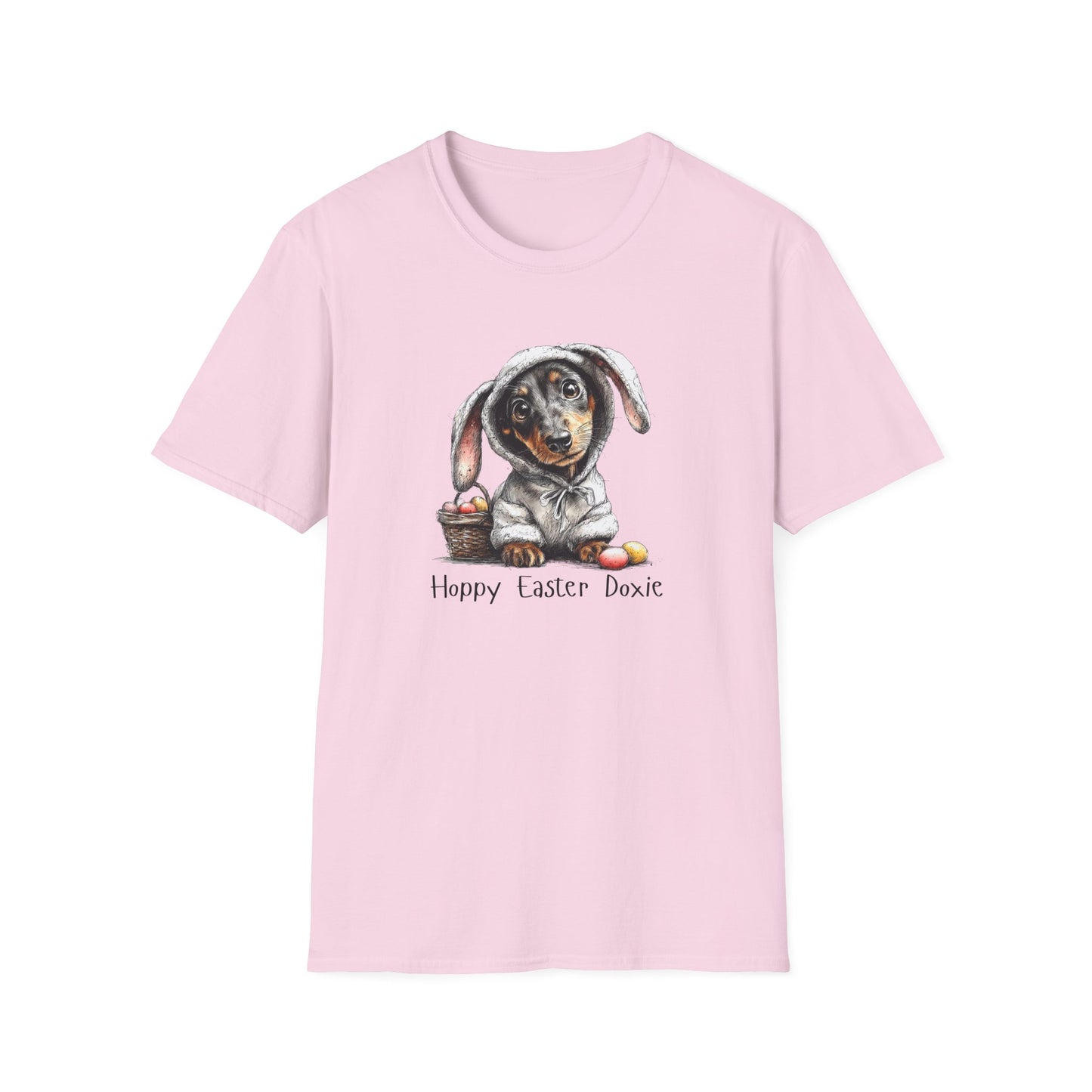 Easter Dachshund T-Shirt — "Hoppy Easter Doxie" Cute Dog Bunny Tee