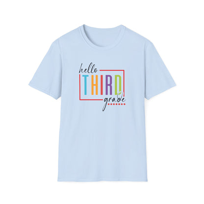 Hello Grade Teacher Shirts | Retro Back to School Graphic Tees | Preschool, Pre-K, Kindergarten, First, Second & Third Grade Teacher Shirt | Gildan 64000 Softstyle Tee