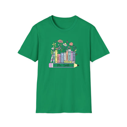 Custom Name Floral Book T-Shirt – Mrs. Custom Pencil Tee