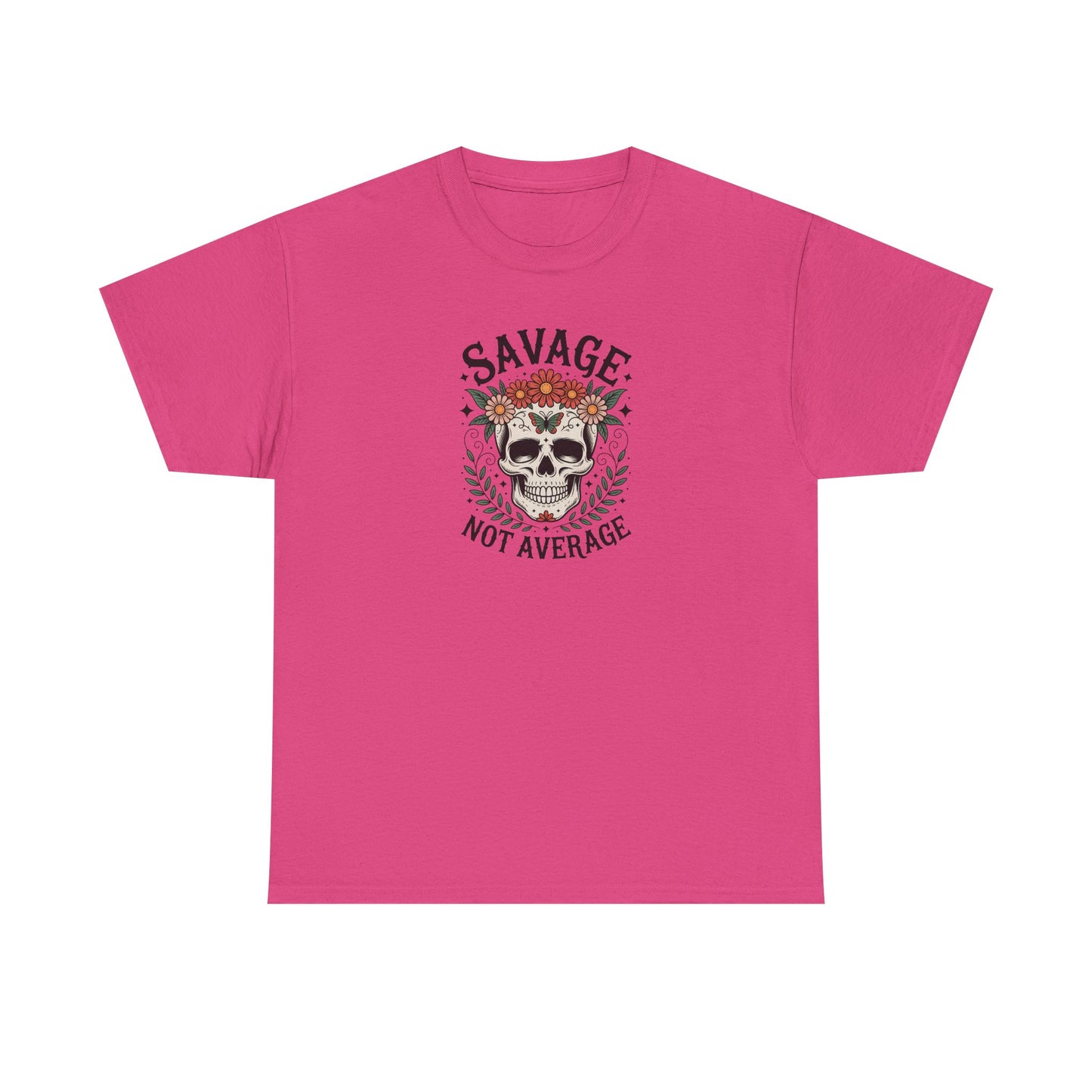 Savage Not Average Skull T-Shirt – Floral Skull Graphic Tee Vintage Style