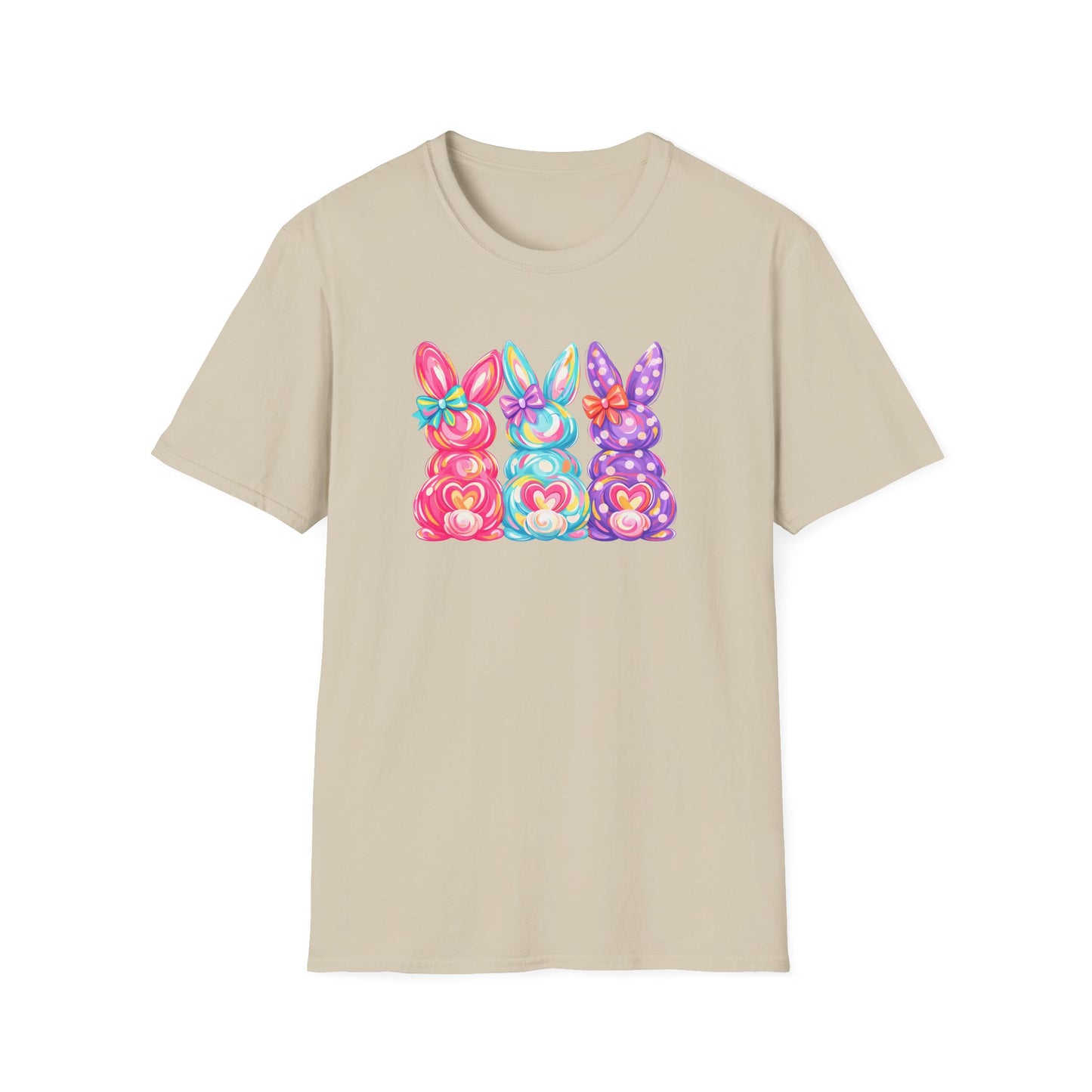 Easter Pastel Bunny Trio T-Shirt — Colorful Spring Bunny Graphic Tee