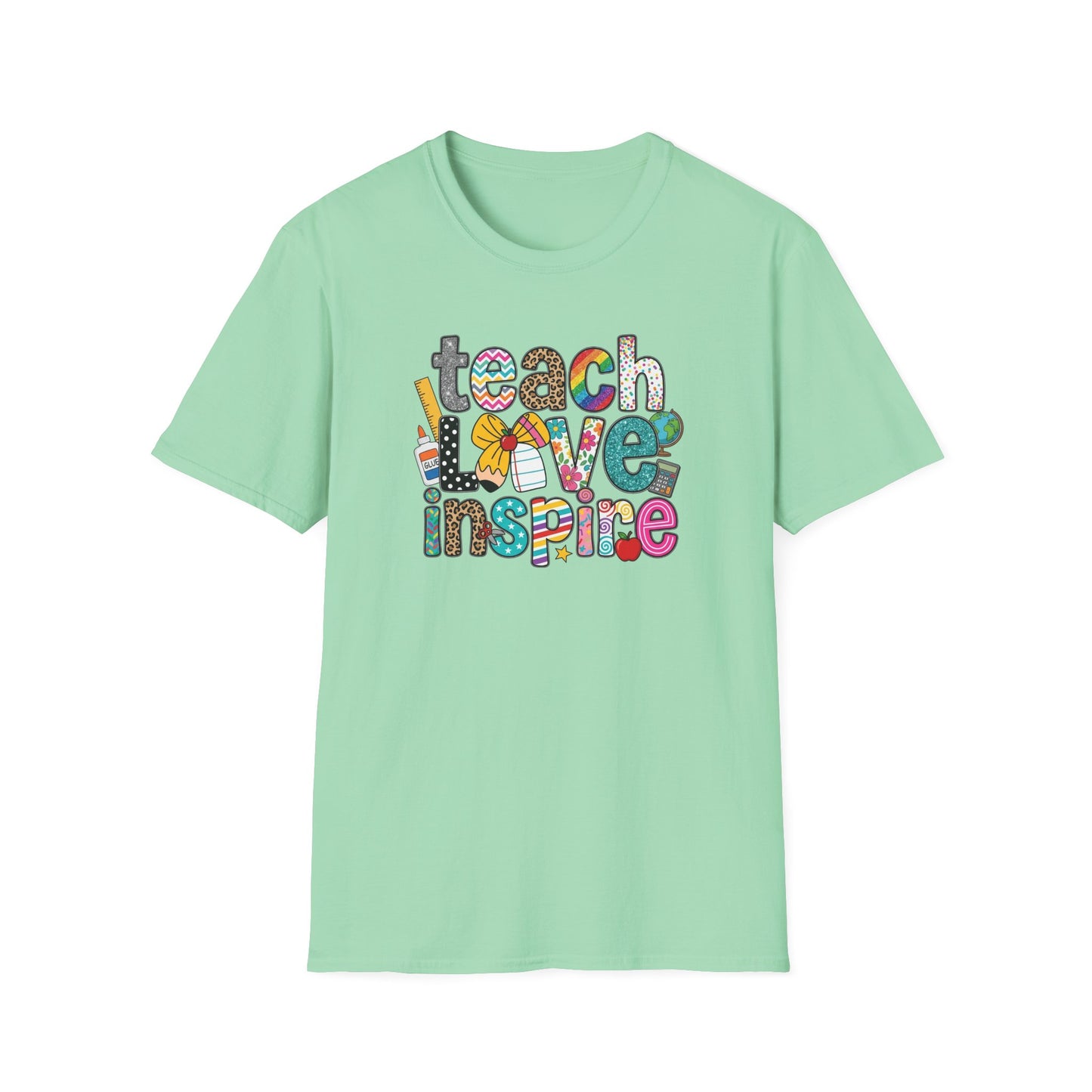 Teach Love Inspire Shirt – Cute Teacher T-Shirt – Colorful Classroom Graphic Tee – Teacher Appreciation Gift