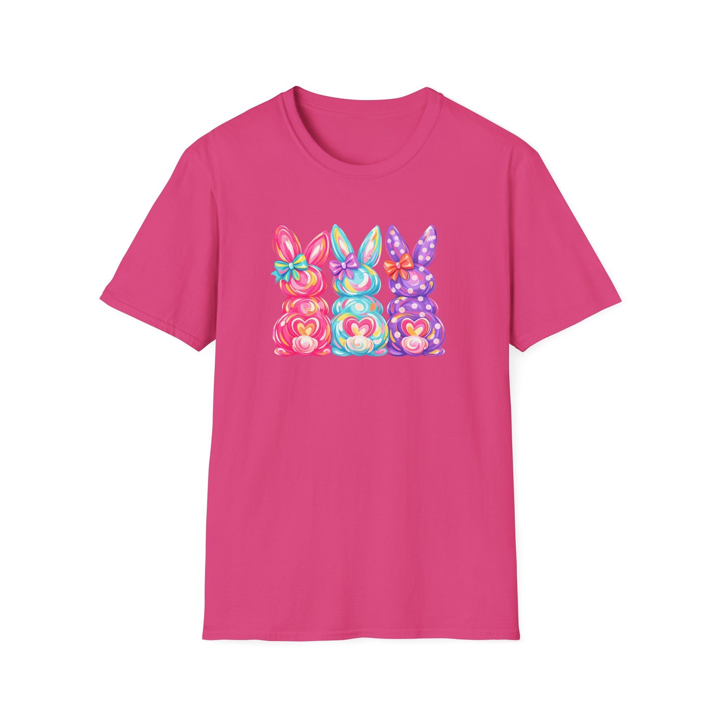 Easter Pastel Bunny Trio T-Shirt — Colorful Spring Bunny Graphic Tee