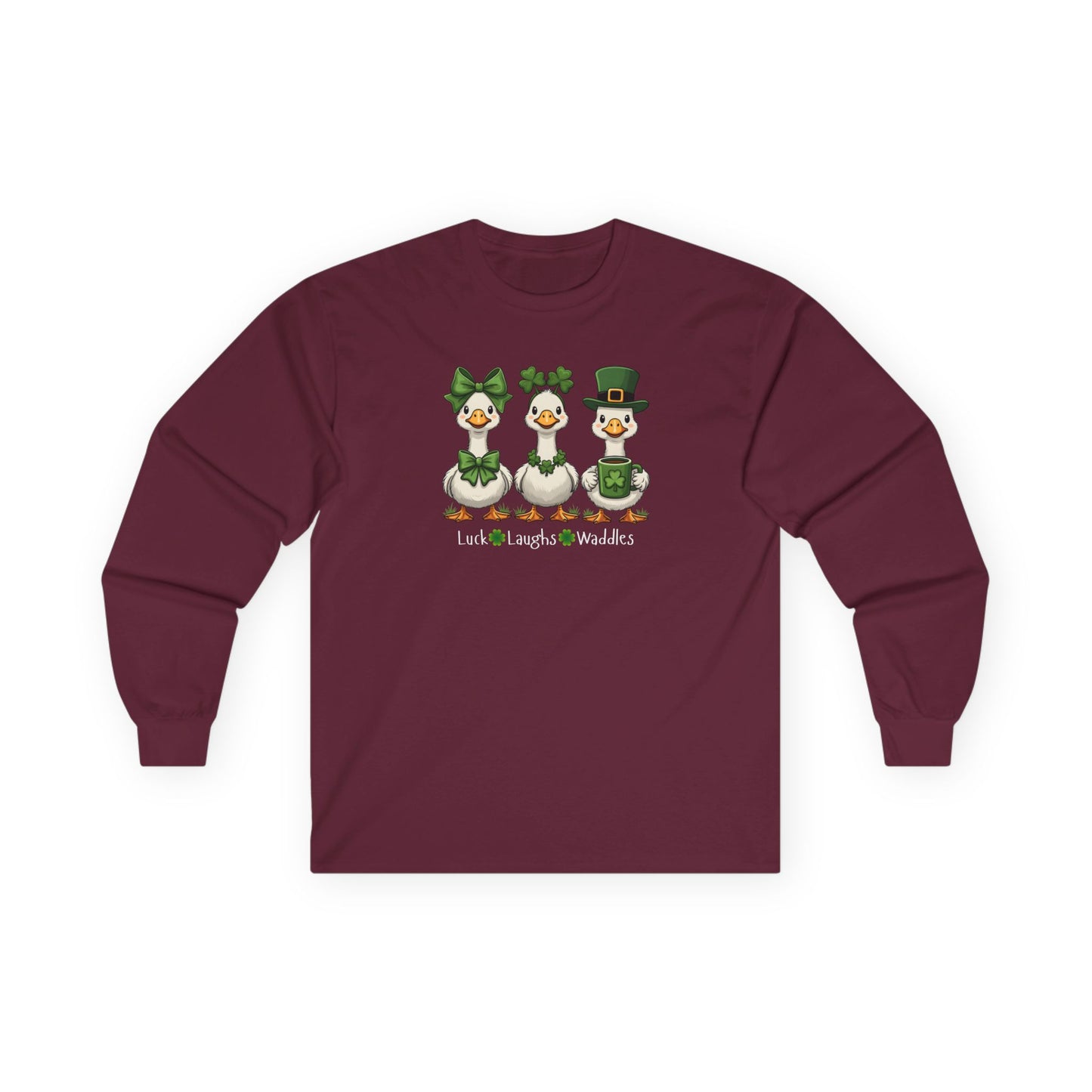 St. Patrick's Day Duck Trio Long Sleeve Tee — "Luck Laughs & Waddles"