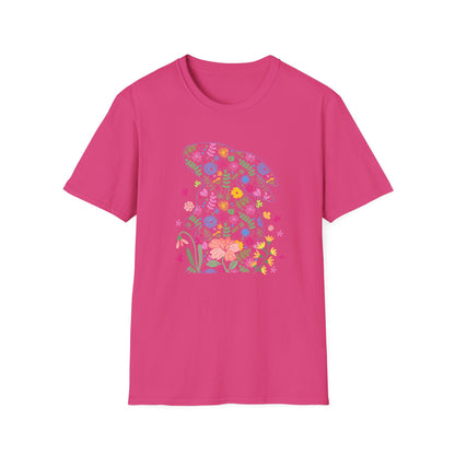 Floral Easter Bunny T-Shirt – Cute Spring Flower Bunny Graphic Tee, Pastel Botanical Easter Shirt, Colorful Rabbit Silhouette Tee for Women