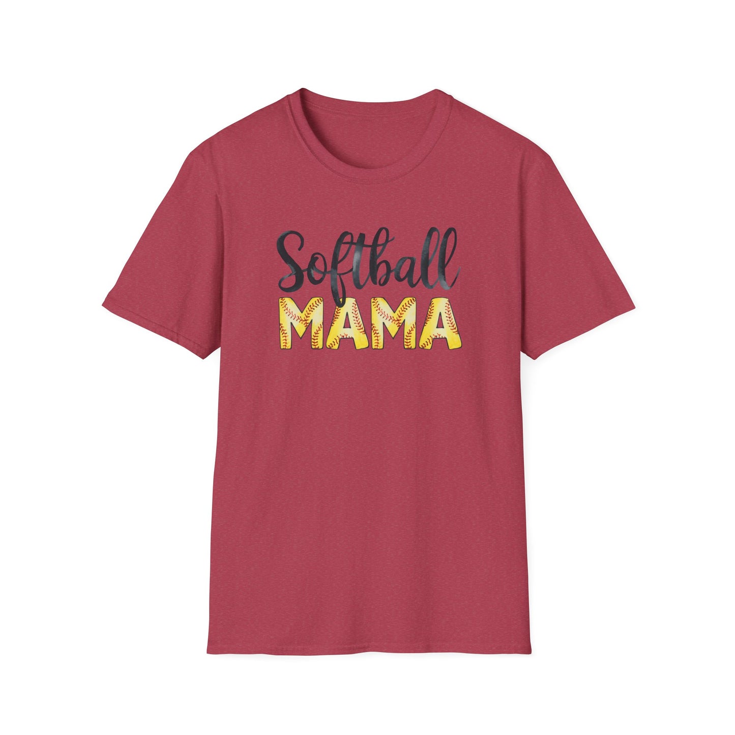 Softball Mama Shirt – Cute Script Softball Mom Graphic Tee, Yellow Softball Lettering Sports Shirt, Game Day Mom Apparel