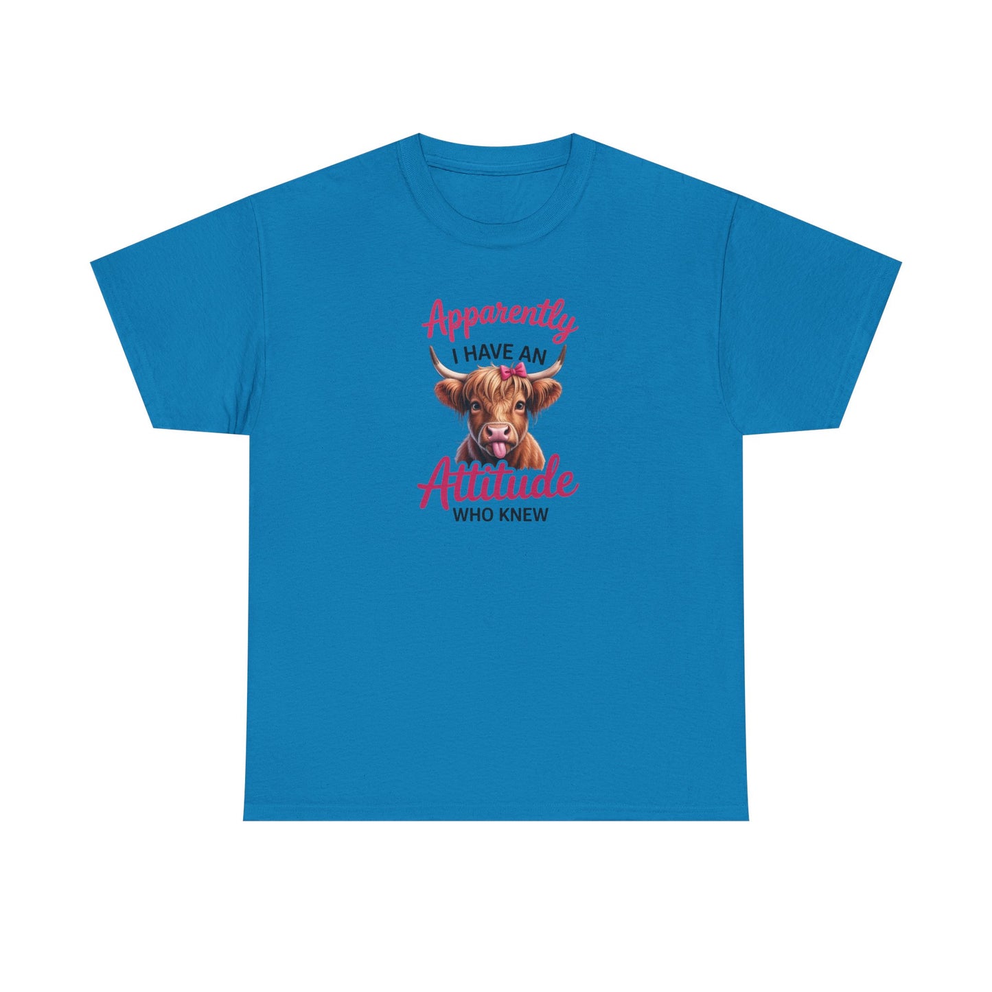 Funny Cow Shirt – “Apparently I Have An Attitude Who Knew” – Cute Highland Cow Tee – Sassy Cowgirl Graphic Shirt