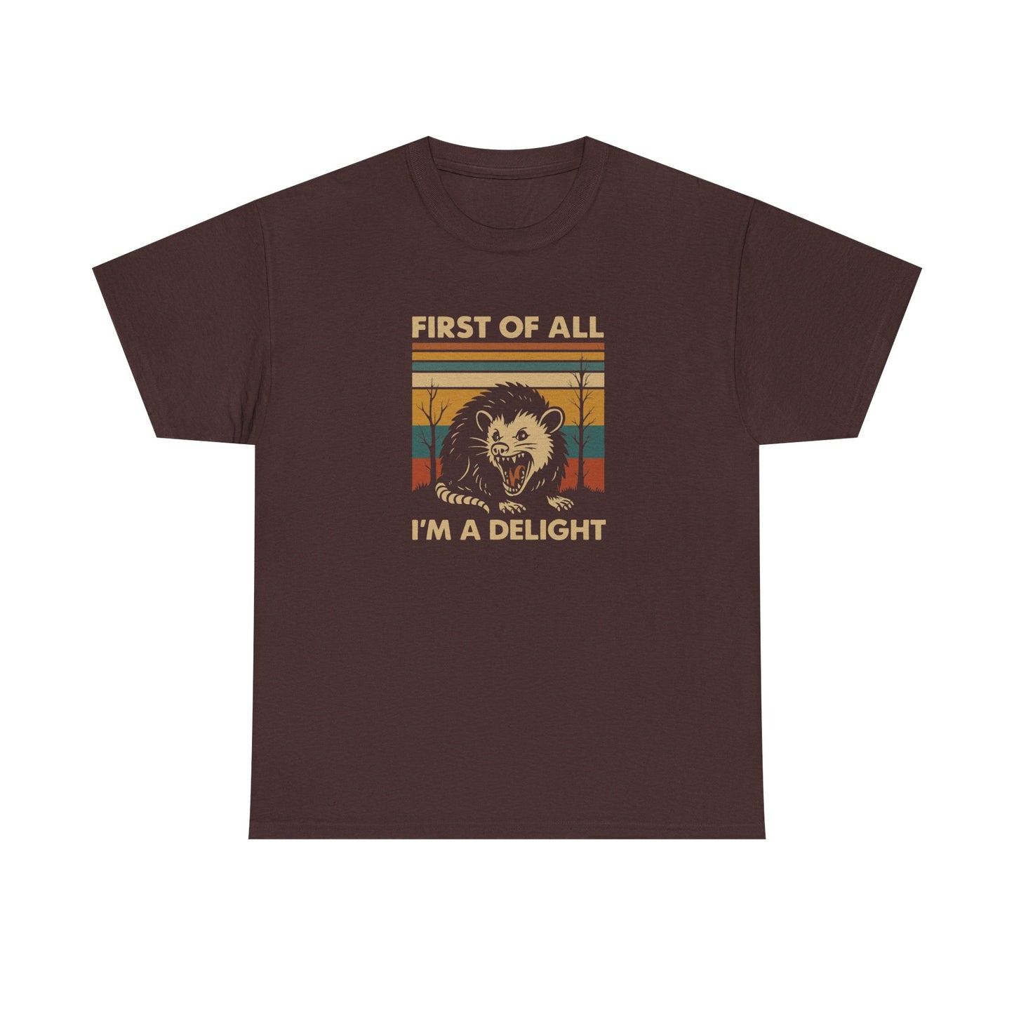 "First of All I'm a Delight" Vintage Graphic T-Shirt - Funny Retro Opossum Tee
