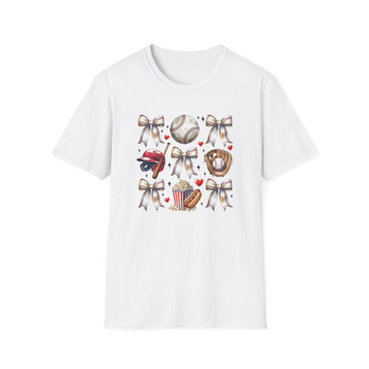Baseball Mom Cute Gear T-Shirt — Helmet, Glove & Popcorn Sports Design