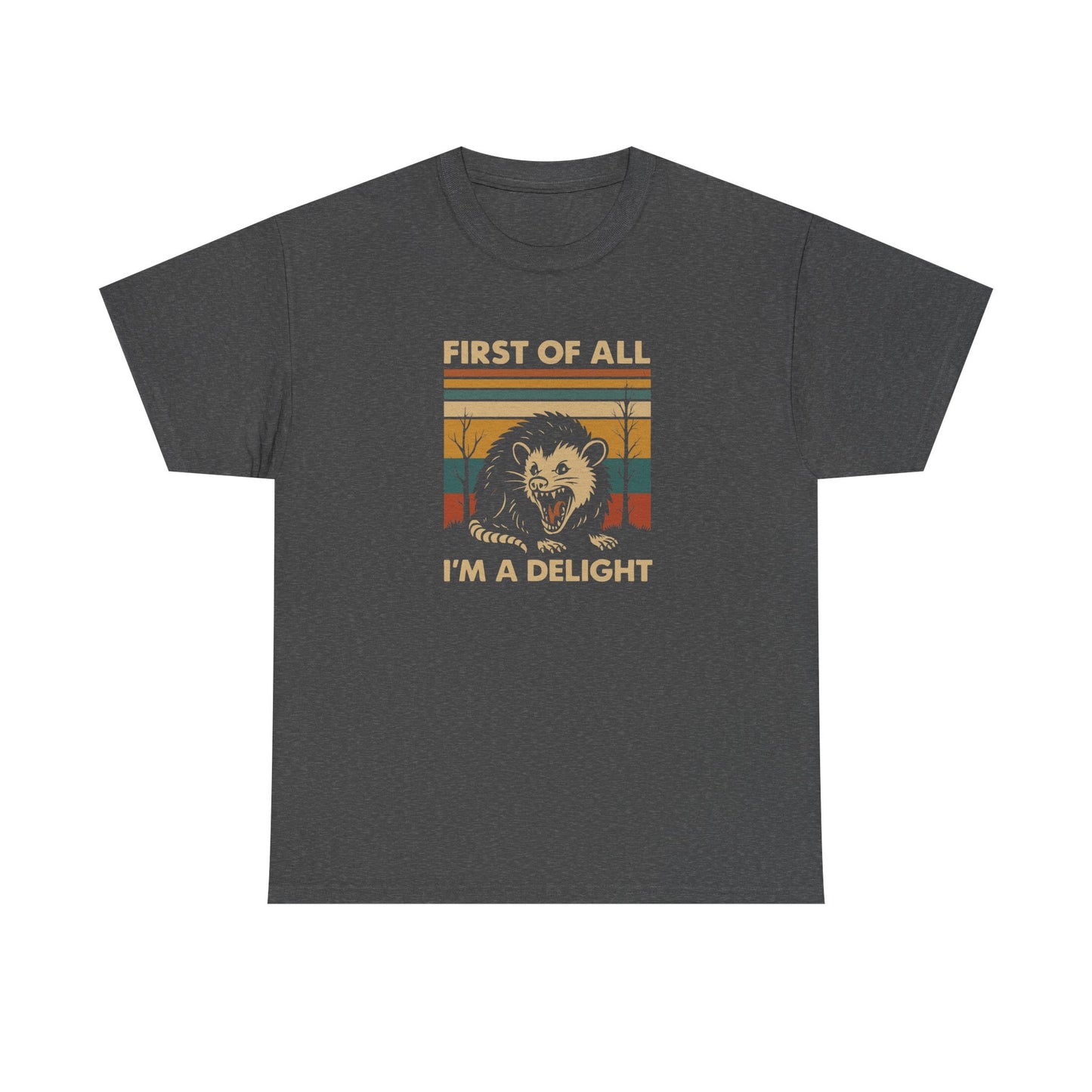 "First of All I'm a Delight" Vintage Graphic T-Shirt - Funny Retro Opossum Tee