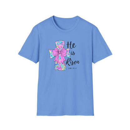 Floral Cross Easter Shirt, He Is Risen T-Shirt, Christian Easter Tee, Faith Shirt, Religious Spring Shirt, Cute Bow Cross Shirt