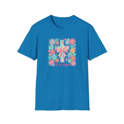 He Is Risen Easter Shirt – Christian Floral Cross Tee, Religious Easter Shirt for Women, Faith Based Spring Christian T-Shirt