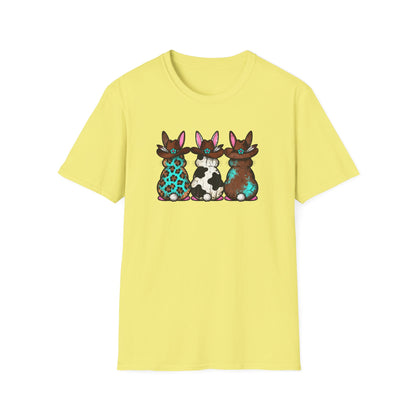 Western Easter Bunny T-Shirt – Cowgirl Bunny Graphic Tee, Rustic Cow Print & Leopard Bunny Shirt, Country Easter Shirt, Farmhouse Spring Tee