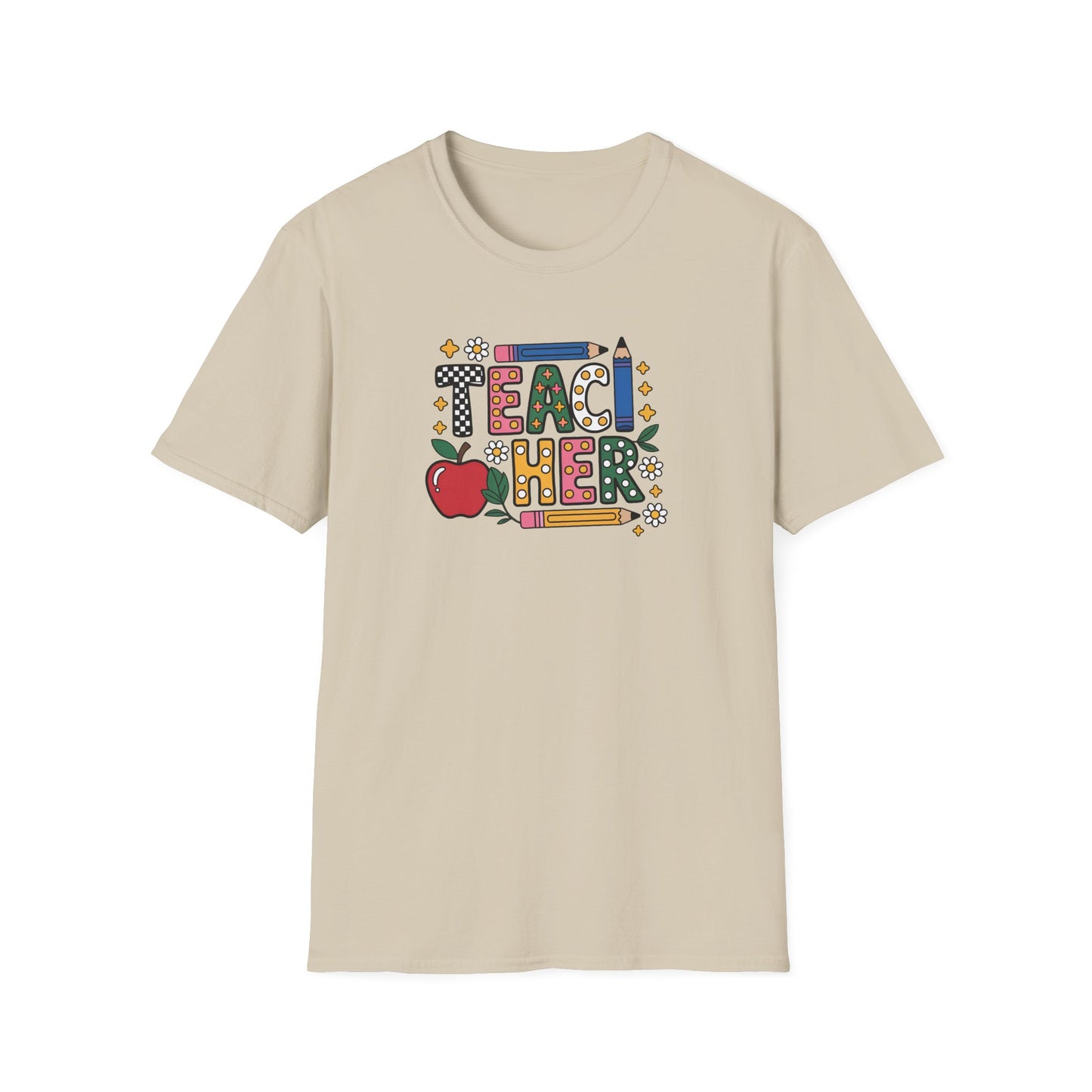 Teacher Graphic T-Shirt — Colorful Apple & Pencil Back-to-School Tee