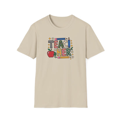 Teacher Graphic T-Shirt — Colorful Apple & Pencil Back-to-School Tee