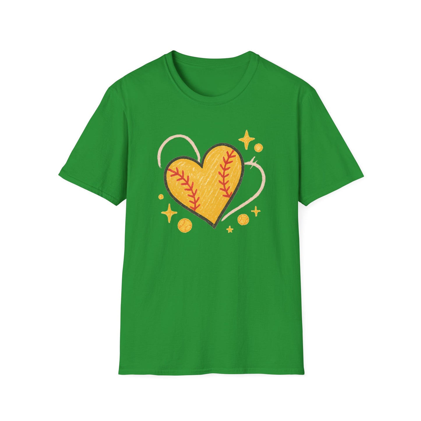 Softball Heart Shirt – Cute Softball Love Graphic Tee, Yellow Softball Heart Design, Softball Mom Gift, Fast Pitch Softball Apparel