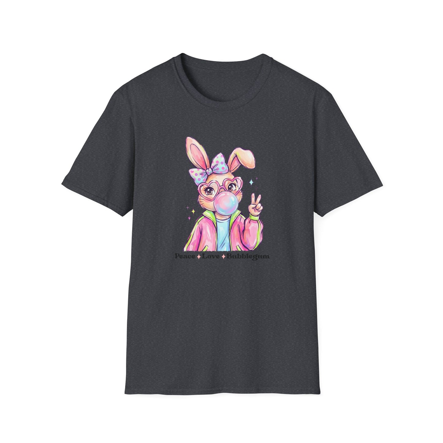 Peace Love Bubblegum Bunny Shirt, Cute Easter Bunny Tee, Kawaii Rabbit Graphic T-Shirt, Pastel Spring Outfit, Coquette Bunny Easter Shirt for Women