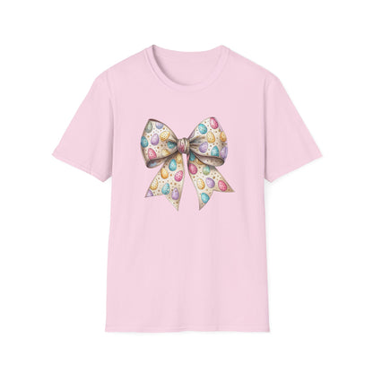 Pastel Easter Bow Shirt, Cute Spring Graphic Tee, Easter Egg Ribbon T-Shirt, Coquette Easter Outfit, Soft Aesthetic Bunny Season Tee, Women’s Spring Gift
