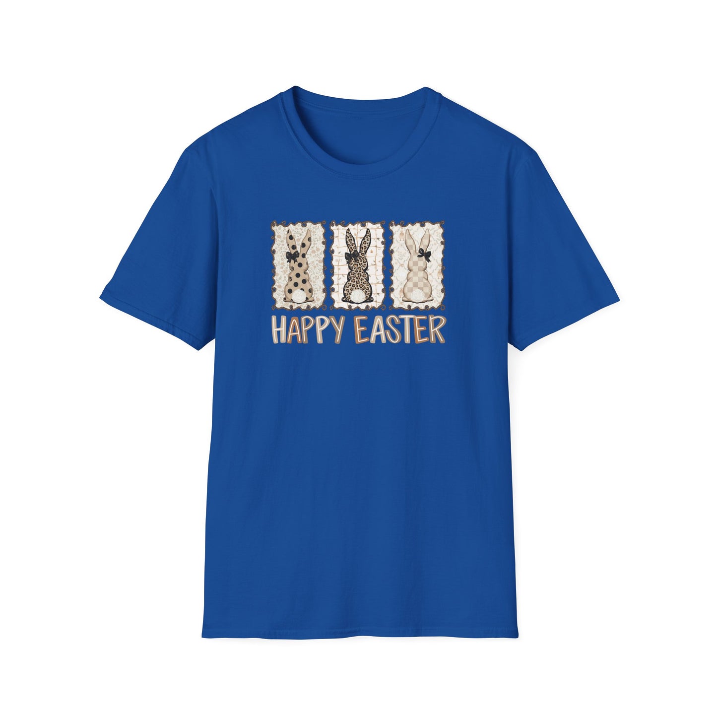 Neutral Happy Easter Bunny Shirt – Vintage Style Easter Graphic Tee, Leopard & Plaid Bunny T-Shirt, Minimalist Spring Holiday Shirt, Women’s Easter Outfit