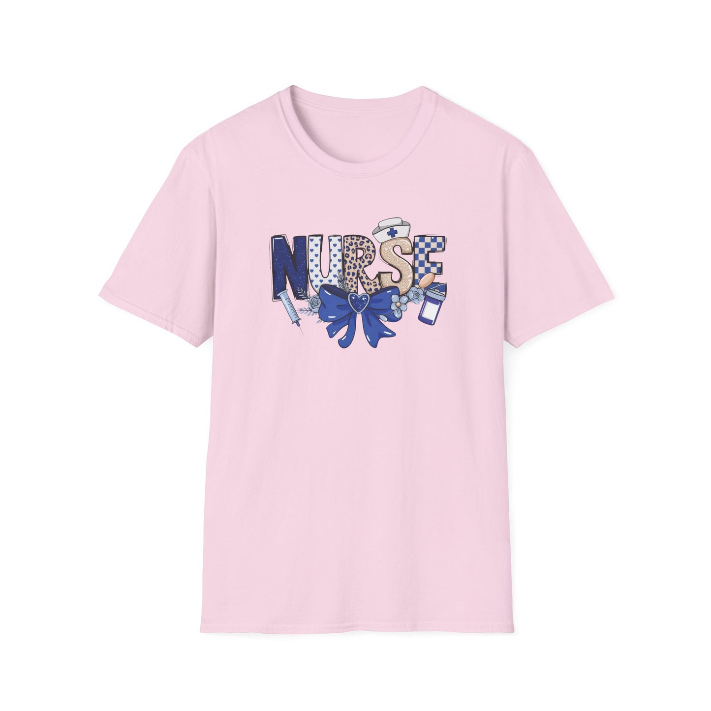 Nurse Ribbon & Icons T-Shirt — Cute Blue Nurse Graphic Tee