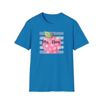 Personalized Teacher Apple Shirt | Custom Teacher Name or Grade Level T-Shirt | Back to School Teacher Tee | Cute Pink Apple Graphic Tee
