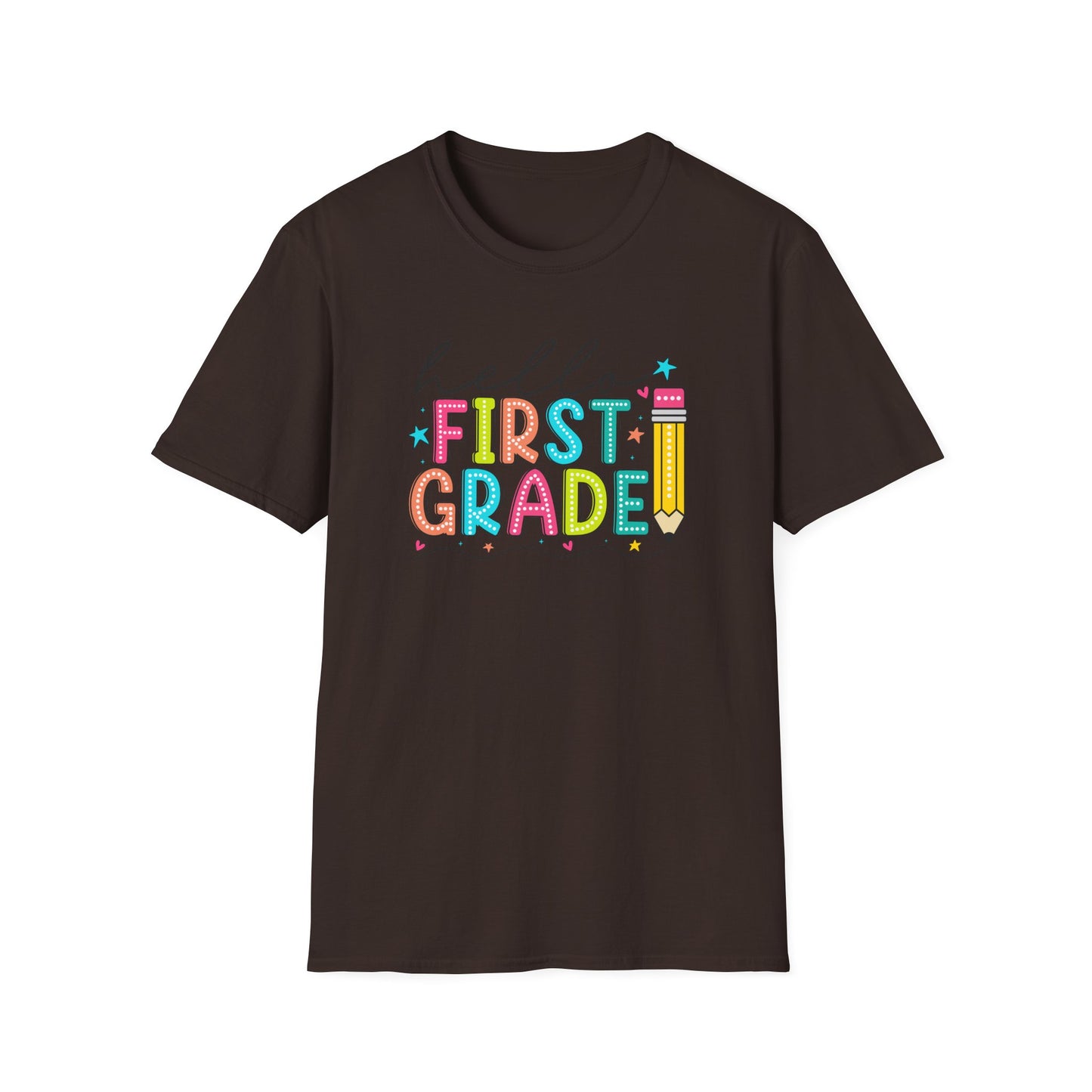 Hello First Grade Pencil T-Shirt — Colorful Back-to-School Cute School Spirit Tee