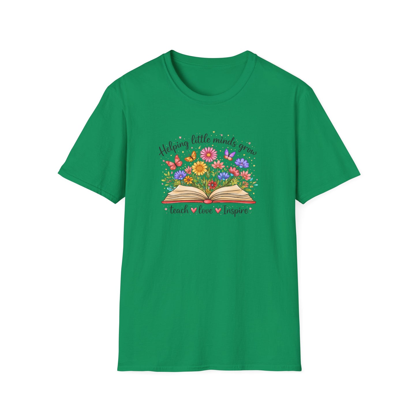 Helping Little Minds Grow Teacher Shirt | Teach Love Inspire Floral Book Tee