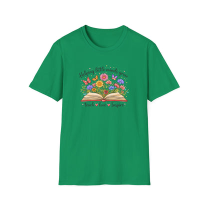 Helping Little Minds Grow Teacher Shirt | Teach Love Inspire Floral Book Tee