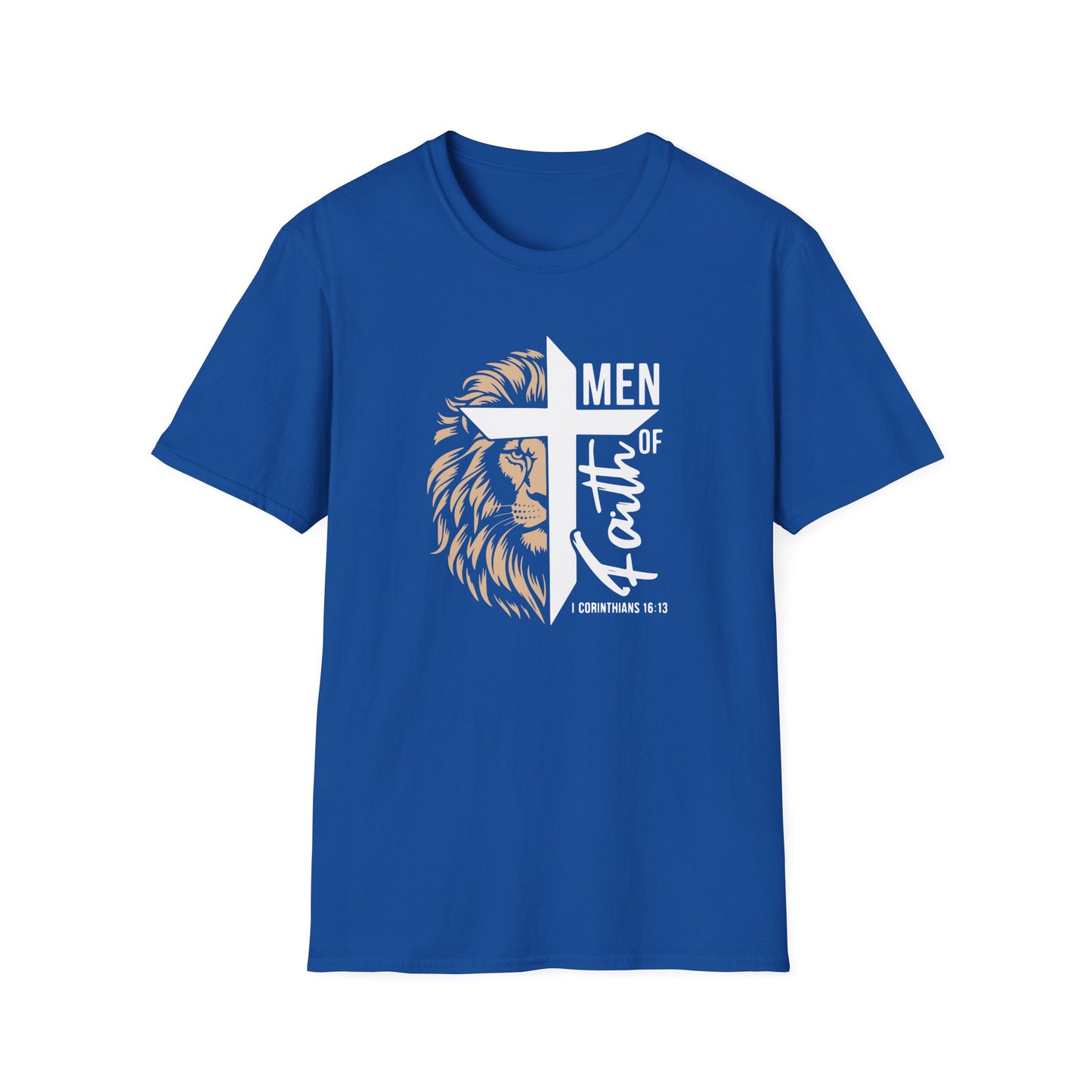 Men of Faith T-Shirt with Lion & Cross – Christian Men’s Faith Tee (Hebrews 11:1)