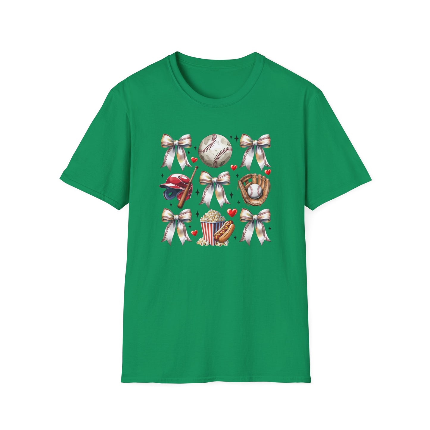 Baseball Mom Cute Gear T-Shirt — Helmet, Glove & Popcorn Sports Design