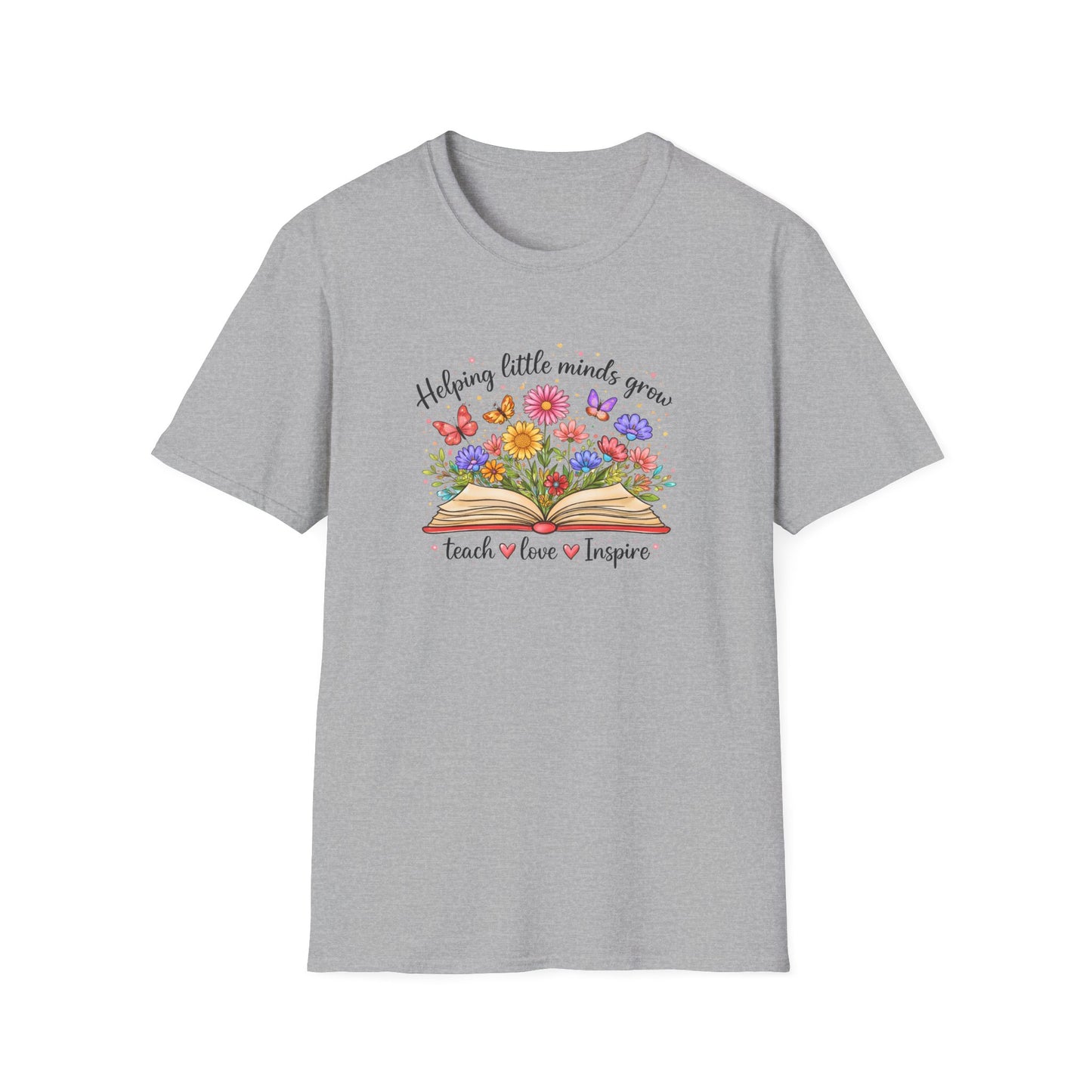Helping Little Minds Grow Teacher Shirt | Teach Love Inspire Floral Book Tee