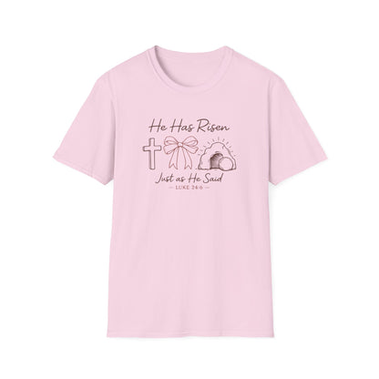 Easter T-Shirt — "He Has Risen" Luke 24:6 Religious Christian Tee