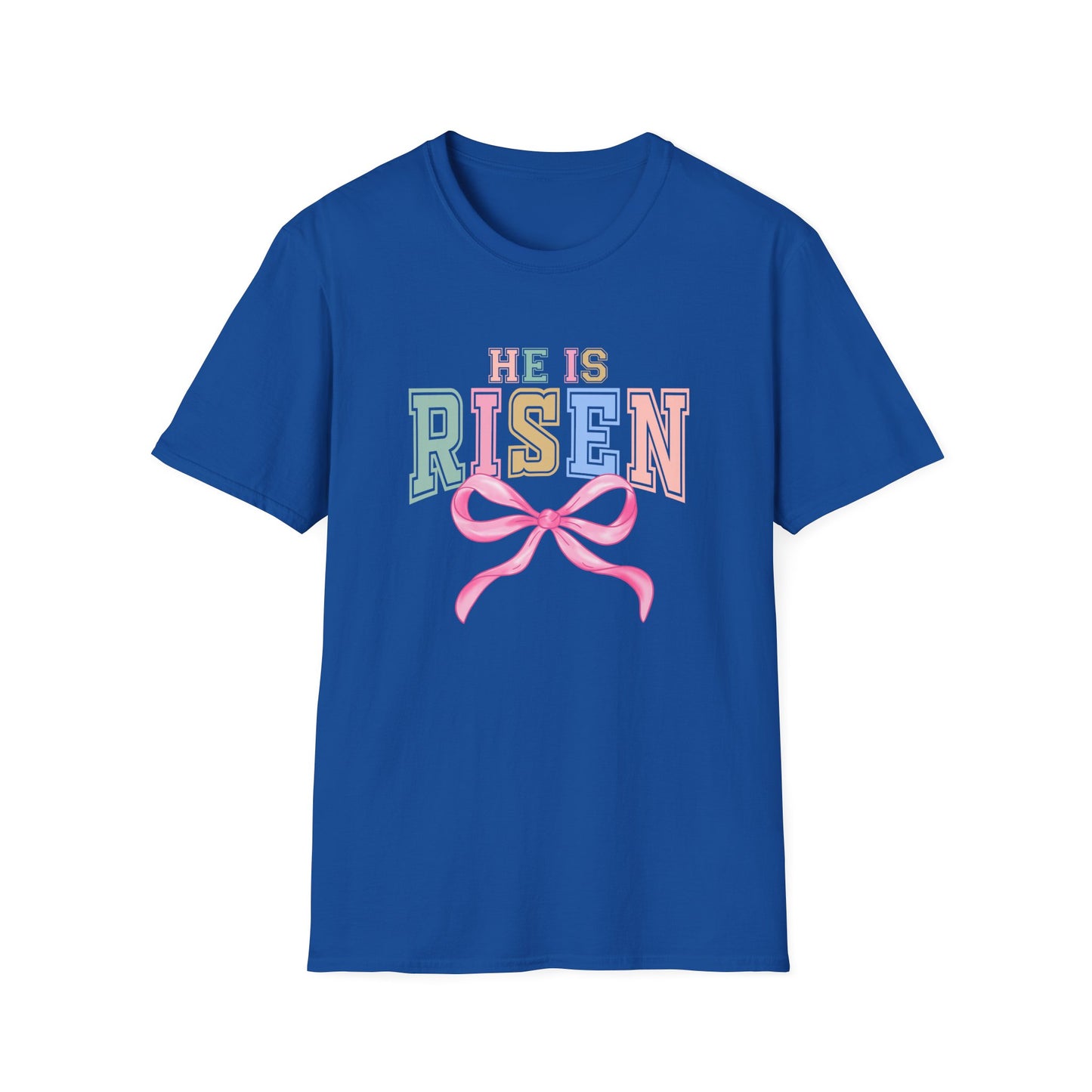 He Is Risen Easter Shirt, Christian Easter Bow Tee, Faith Based Easter Shirt Women, Religious Easter Outfit, Coquette Pastel Christian Graphic T-Shirt
