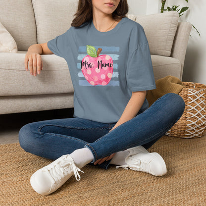 Personalized Teacher Apple Shirt | Custom Teacher Name or Grade Level T-Shirt | Back to School Teacher Tee | Cute Pink Apple Graphic Tee