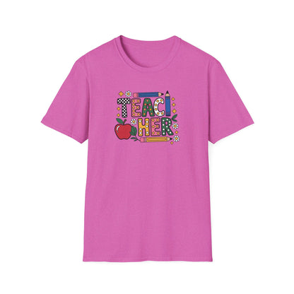 Teacher Graphic T-Shirt — Colorful Apple & Pencil Back-to-School Tee