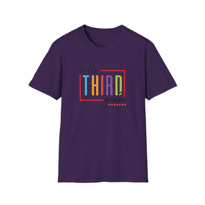 Hello Grade Teacher Shirts | Retro Back to School Graphic Tees | Preschool, Pre-K, Kindergarten, First, Second & Third Grade Teacher Shirt | Gildan 64000 Softstyle Tee
