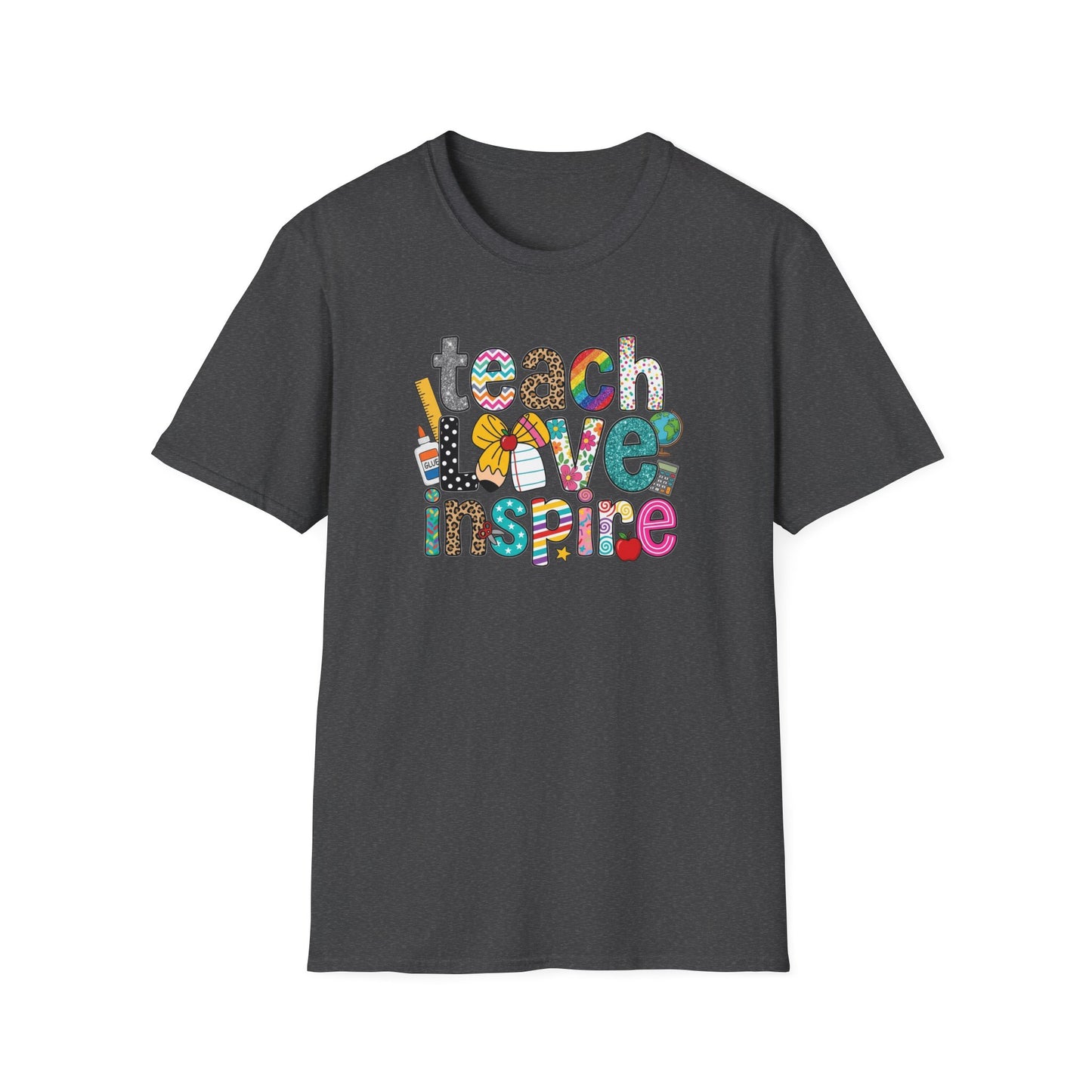 Teach Love Inspire Shirt – Cute Teacher T-Shirt – Colorful Classroom Graphic Tee – Teacher Appreciation Gift