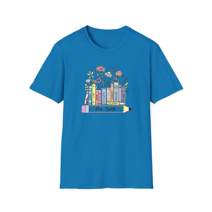 Custom Name Floral Book T-Shirt – Mrs. Custom Pencil Tee