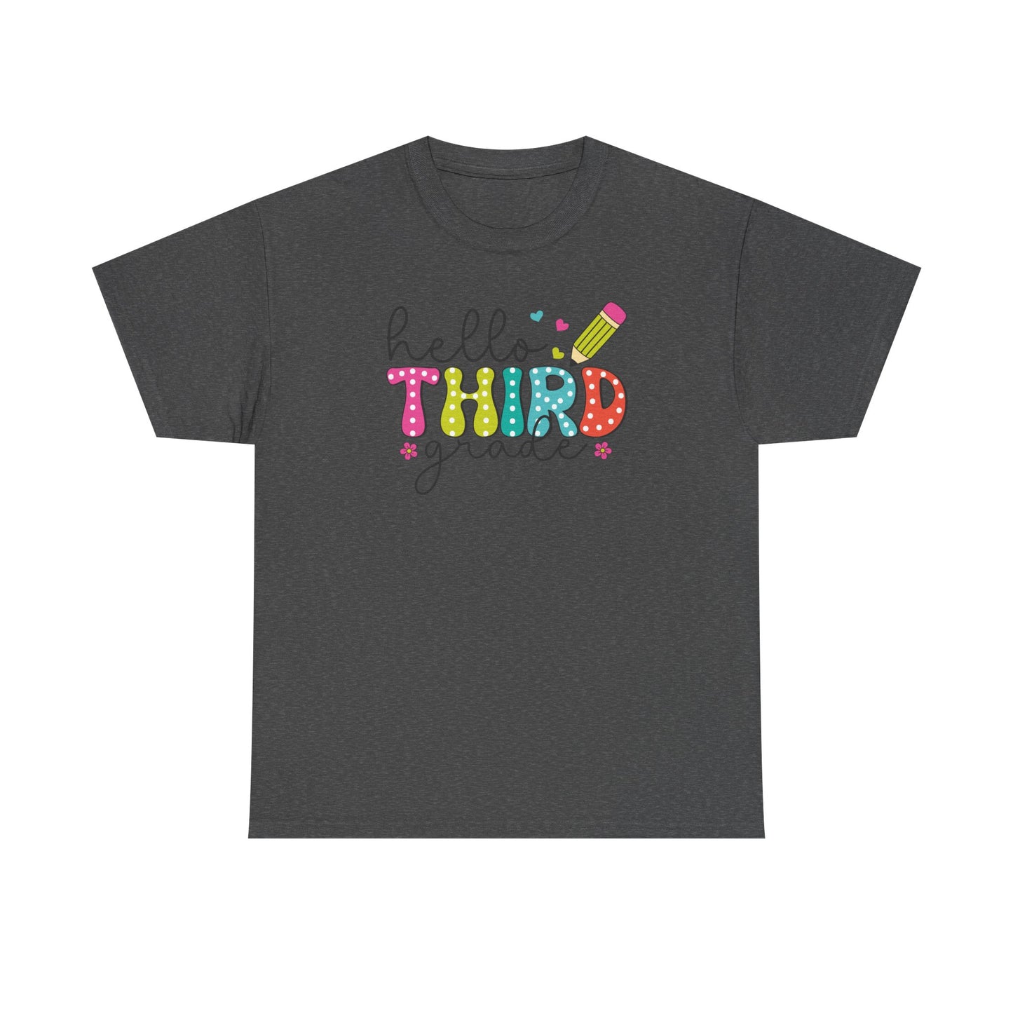 Hello Third Grade T-Shirt - Cute Back-to-School Tee with Colorful Pencil Design - Teacher Team Tee