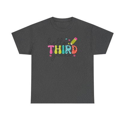 Hello Third Grade T-Shirt - Cute Back-to-School Tee with Colorful Pencil Design - Teacher Team Tee