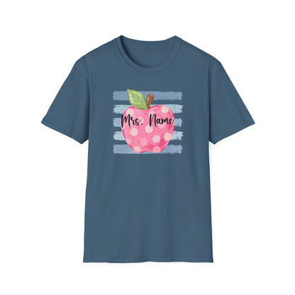 Personalized Teacher Apple Shirt | Custom Teacher Name or Grade Level T-Shirt | Back to School Teacher Tee | Cute Pink Apple Graphic Tee