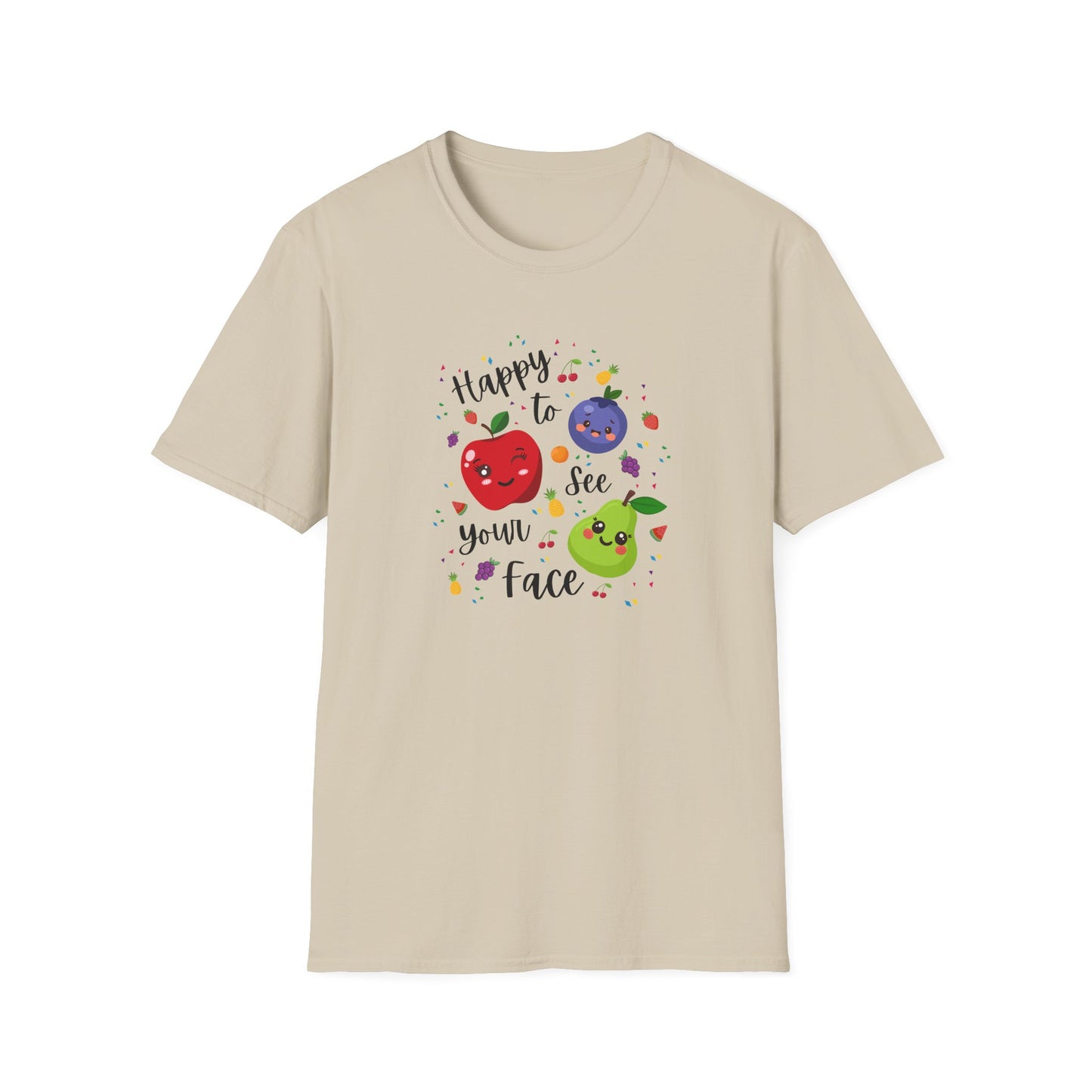 Cute Kawaii Fruit Shirt – Smiling Apple Pear Blueberry Tee – Fun Kids Summer T-Shirt – Colorful Cartoon Fruit Design