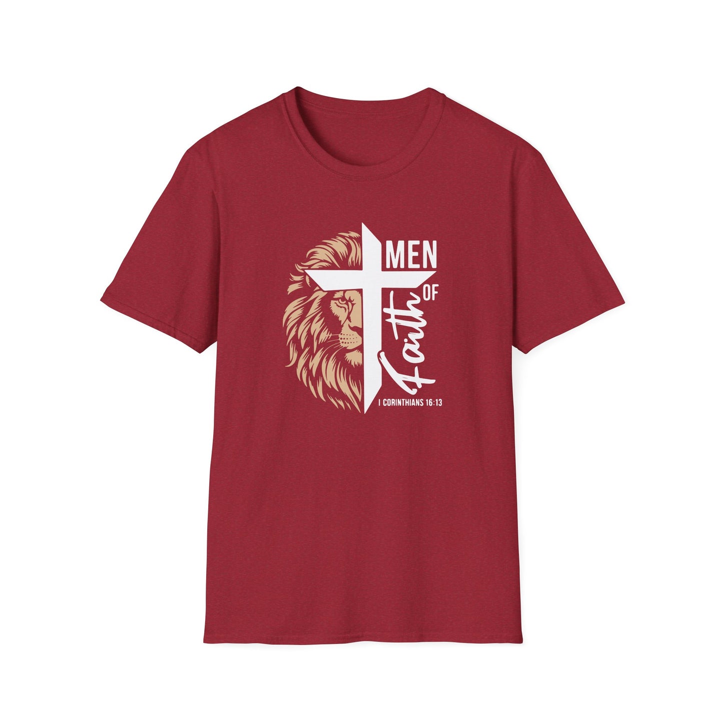 Men of Faith T-Shirt with Lion & Cross – Christian Men’s Faith Tee (Hebrews 11:1)