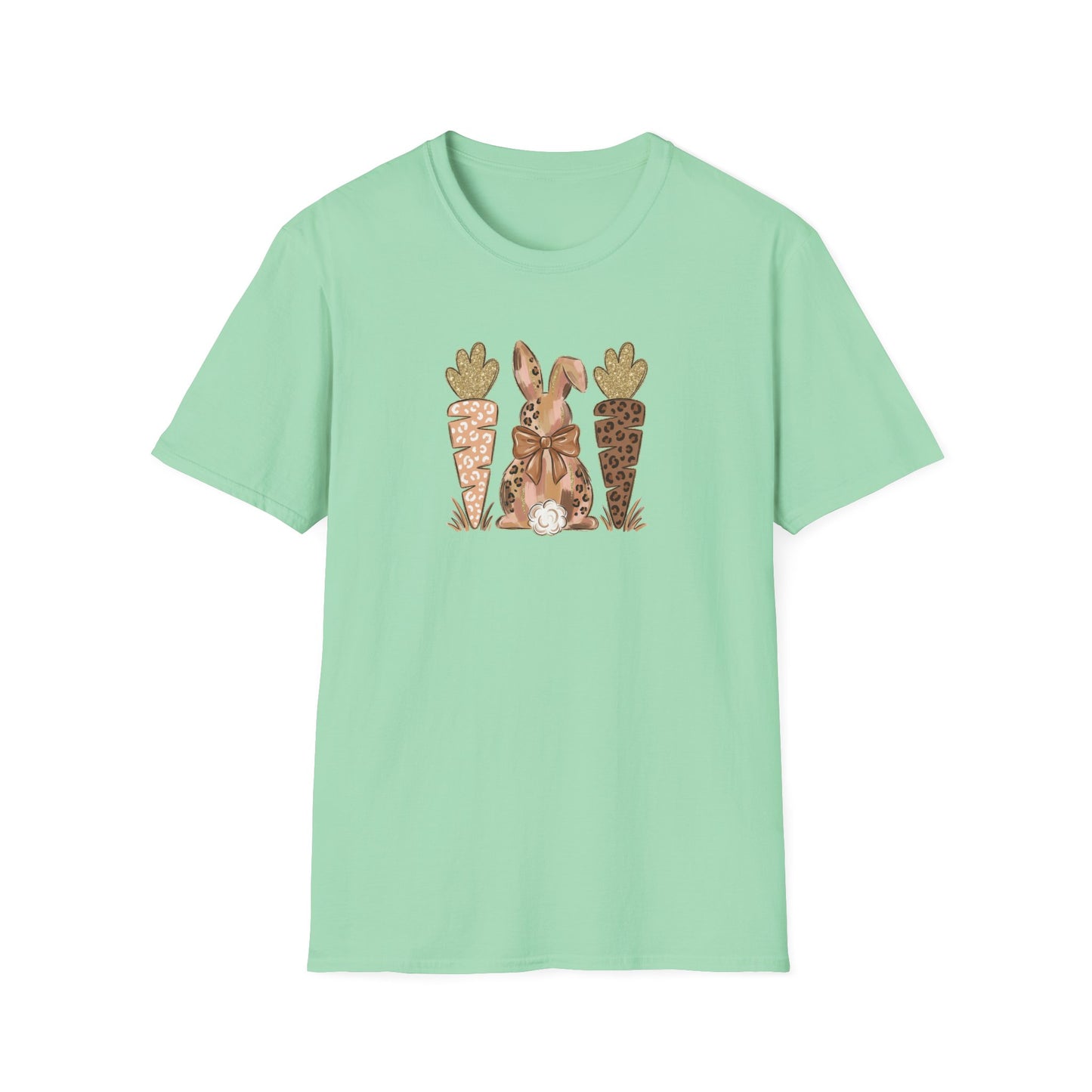 Leopard Bunny & Carrot Easter Tee – Cute Spring Graphic T-Shirt, Trendy Pastel Bunny Shirt, Easter Outfit Women