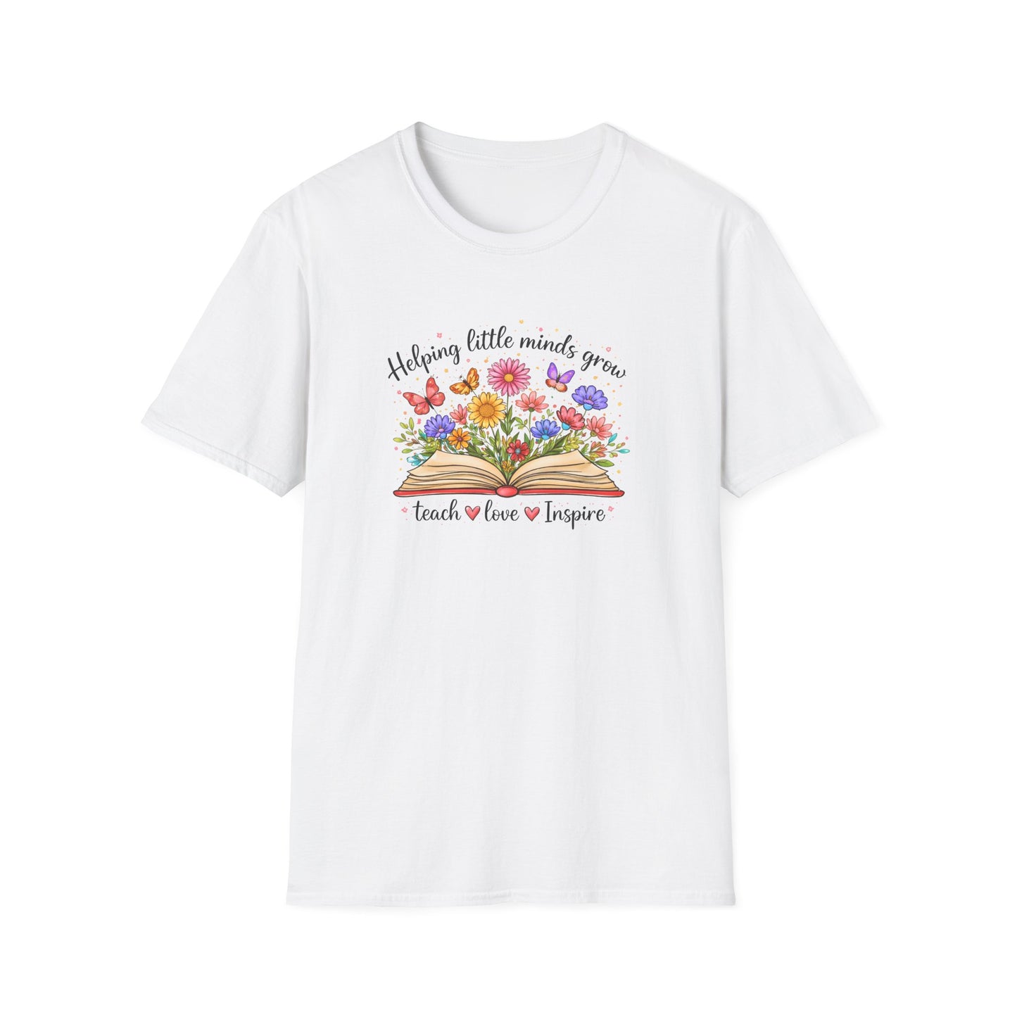 Helping Little Minds Grow Teacher Shirt | Teach Love Inspire Floral Book Tee