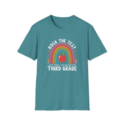 3rd Grade State Testing Teacher Shirt – “Rock The Test - Third Grade” Graphic Tee, Cute Educator T-Shirt, Funny Classroom Apparel
